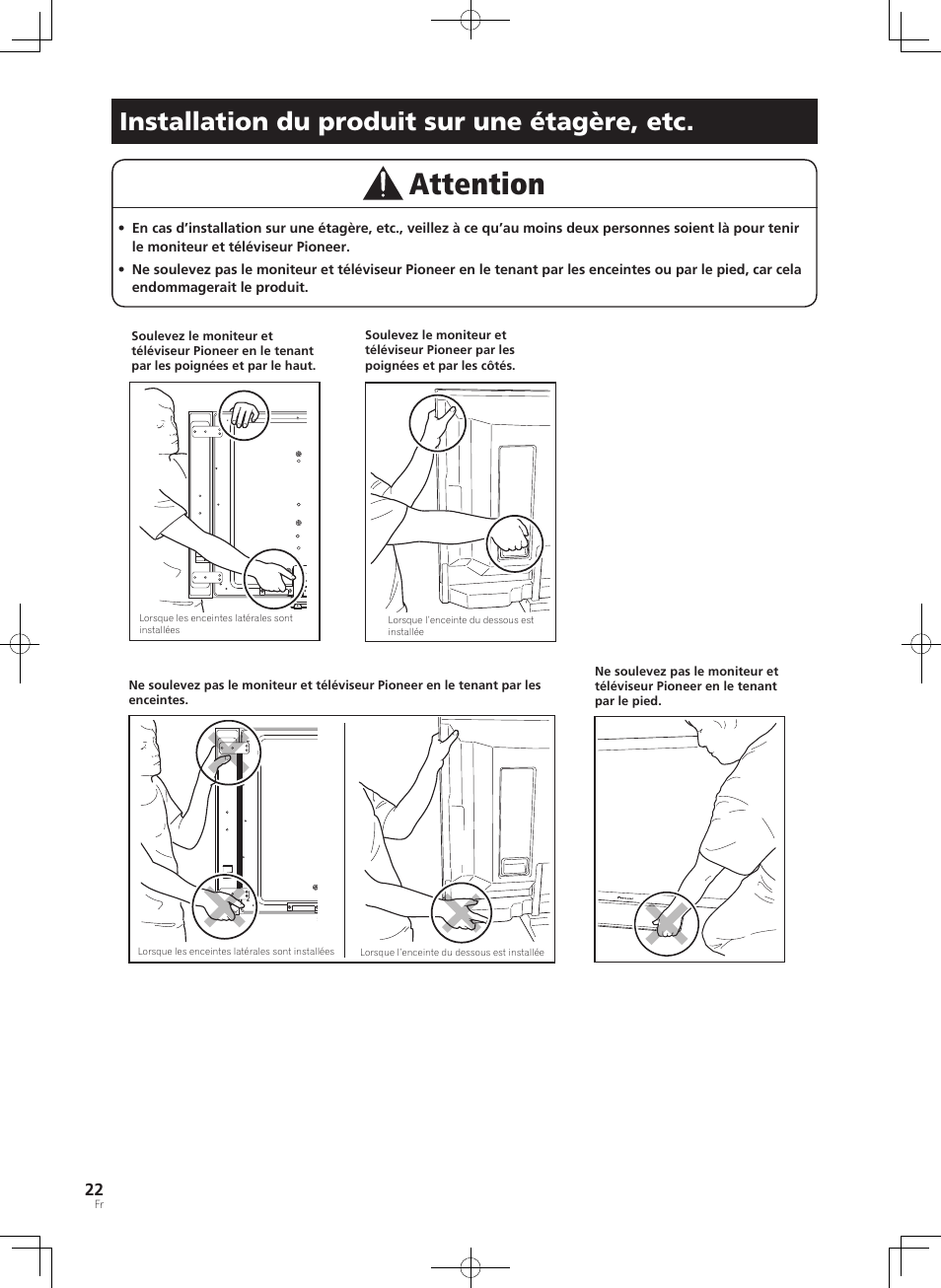 Installation du produit sur une étagère, etc | Pioneer KURO PDK-TS33 User Manual | Page 22 / 73