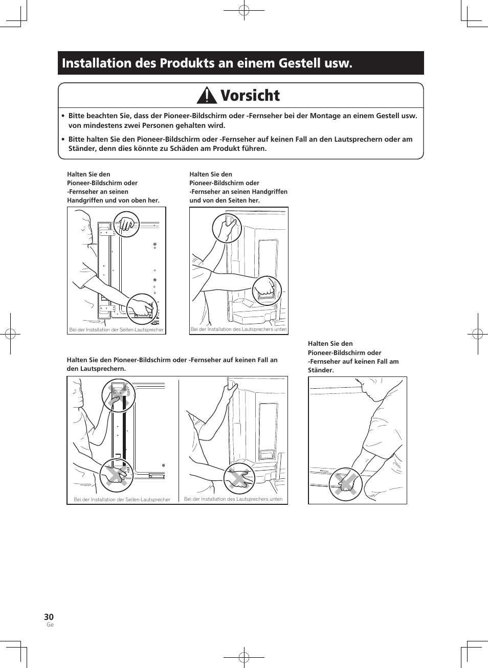 Installation des produkts an einem gestell usw | Pioneer KURO PDK-TS33 User Manual | Page 30 / 73