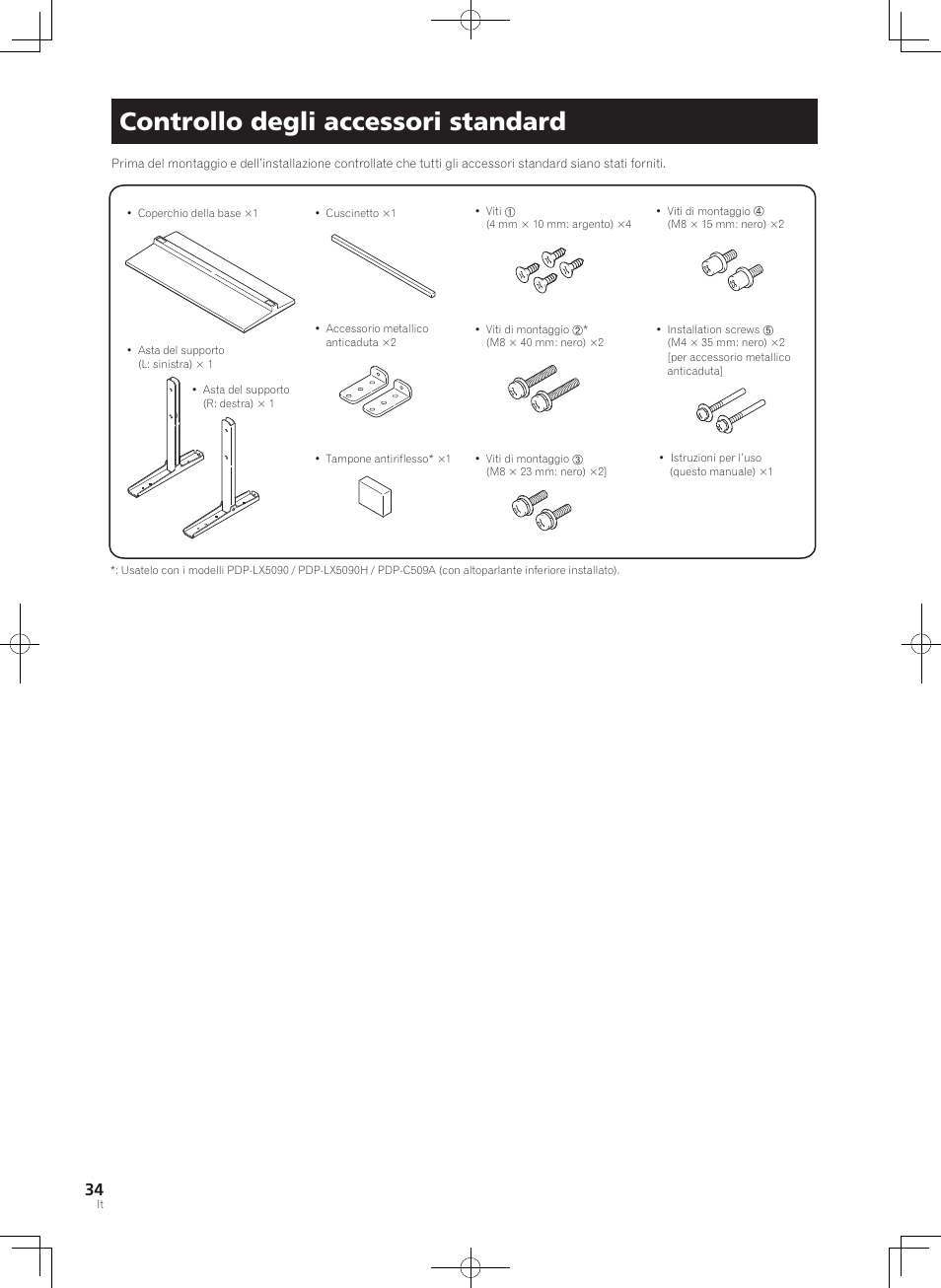 Controllo degli accessori standard | Pioneer KURO PDK-TS33 User Manual | Page 34 / 73