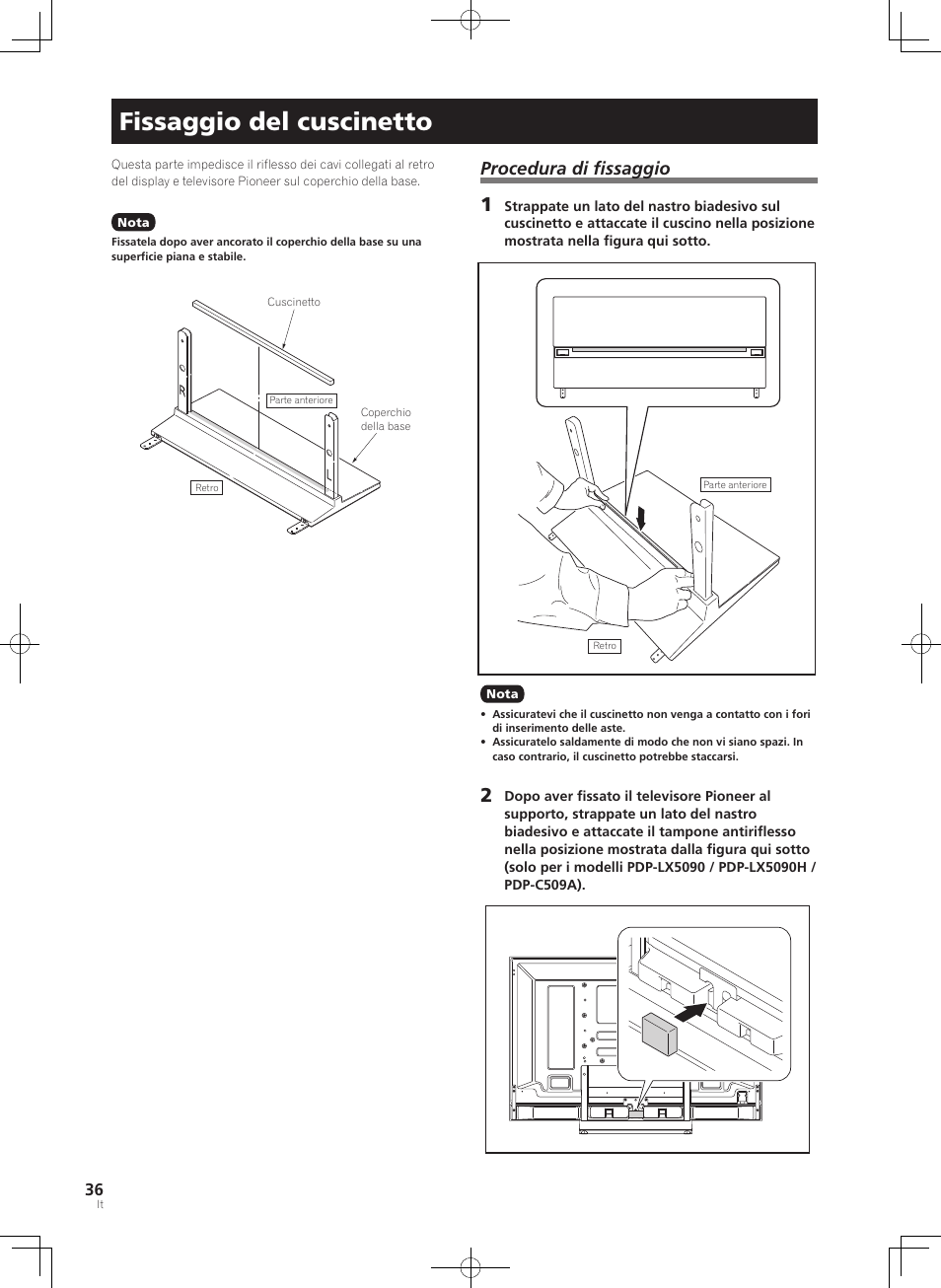 Fissaggio del cuscinetto, Procedura di fissaggio | Pioneer KURO PDK-TS33 User Manual | Page 36 / 73