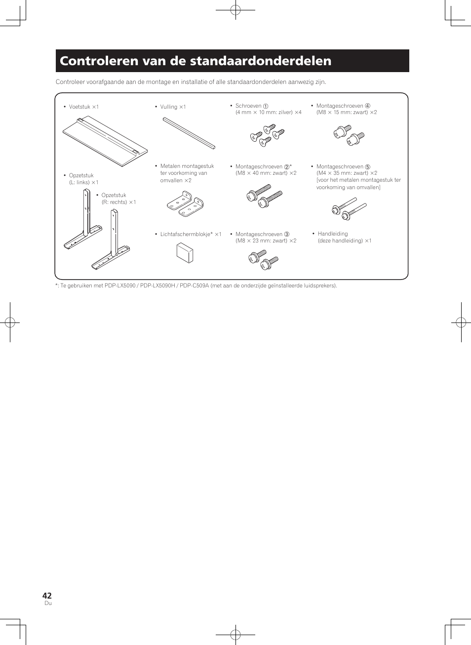 Controleren van de standaardonderdelen | Pioneer KURO PDK-TS33 User Manual | Page 42 / 73