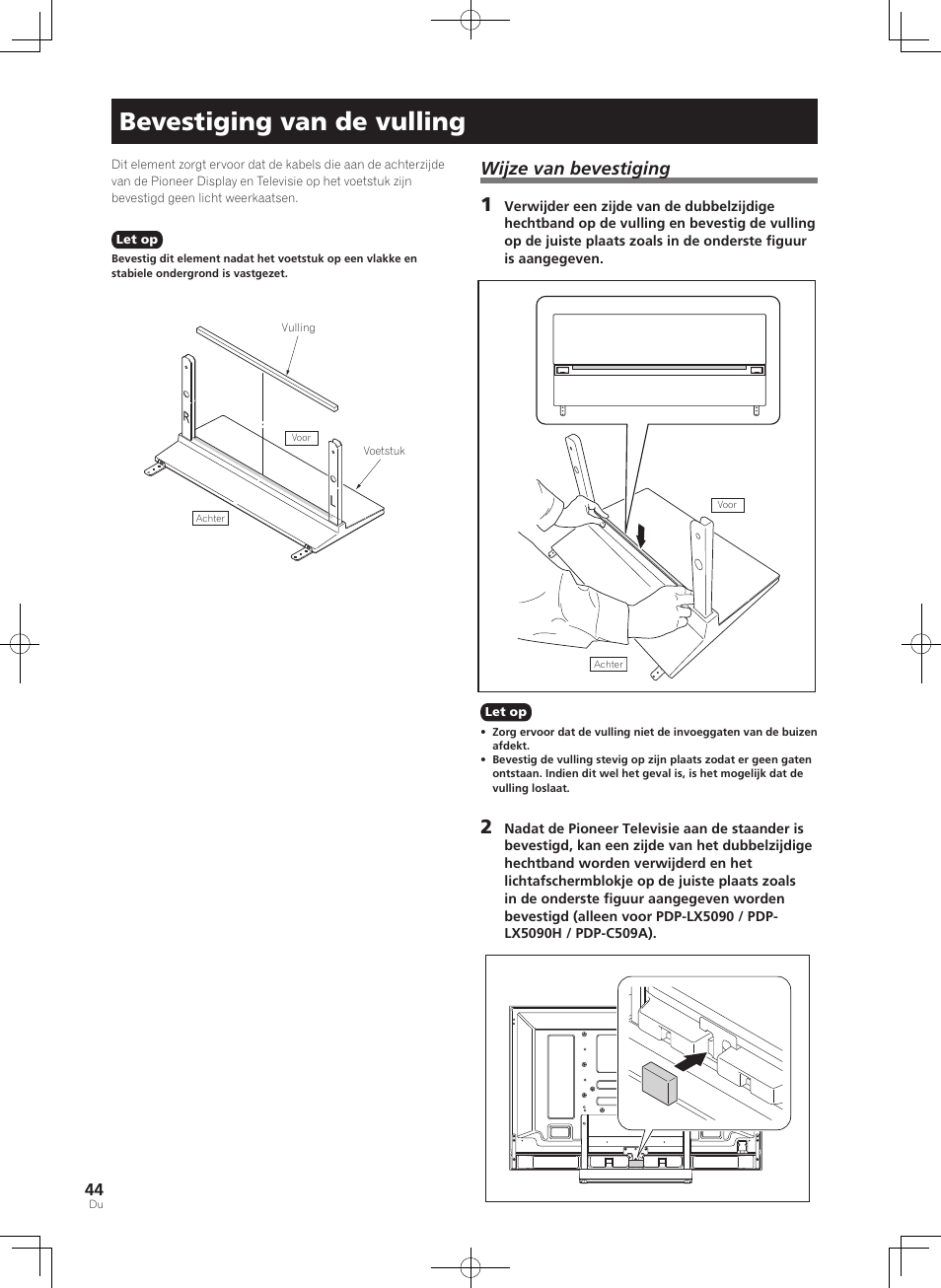 Bevestiging van de vulling, Wijze van bevestiging | Pioneer KURO PDK-TS33 User Manual | Page 44 / 73