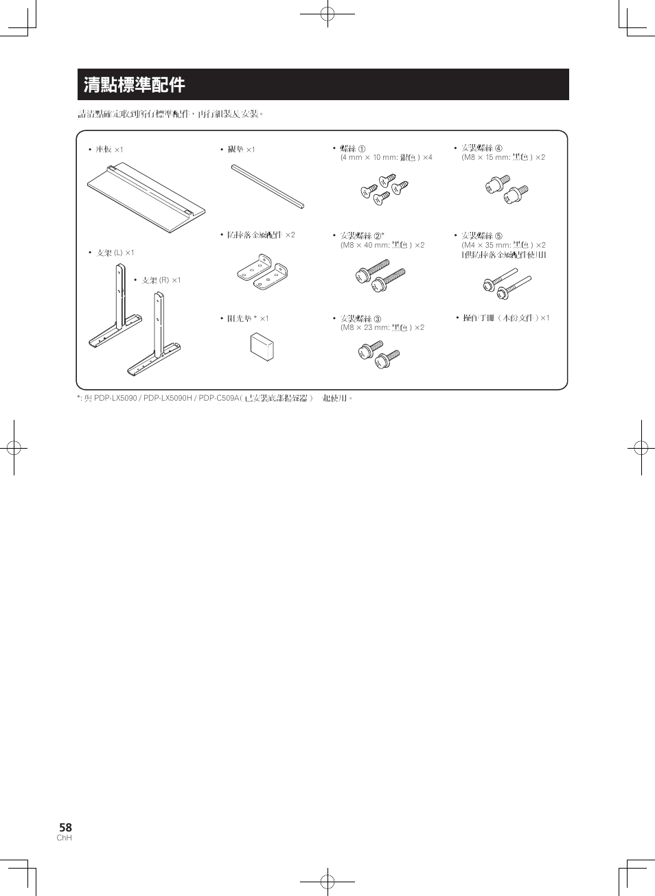 清點標準配件 | Pioneer KURO PDK-TS33 User Manual | Page 58 / 73