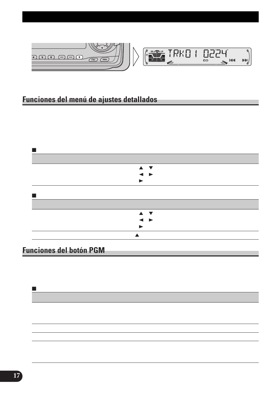Operación del sintonizador, Sintonización de búsqueda local (local), Memoria de las mejores emisoras (bsm) | Operación básica, Funciones del menú de ajustes detallados, Funciones del botón pgm | Pioneer DEH-P33 User Manual | Page 106 / 136