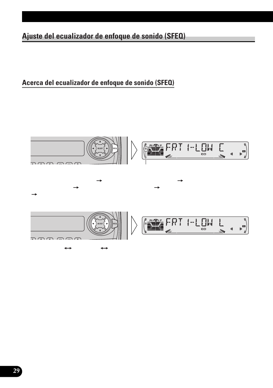 Ajuste de audio, Ajuste del ecualizador de enfoque de sonido, Sfeq) | Acerca del ecualizador de enfoque de sonido (sfeq), Selección de la curva del ecualizador, Acerca de las curvas personaliazables, Ajuste del ecualizador de enfoque de sonido (sfeq) | Pioneer DEH-P33 User Manual | Page 118 / 136