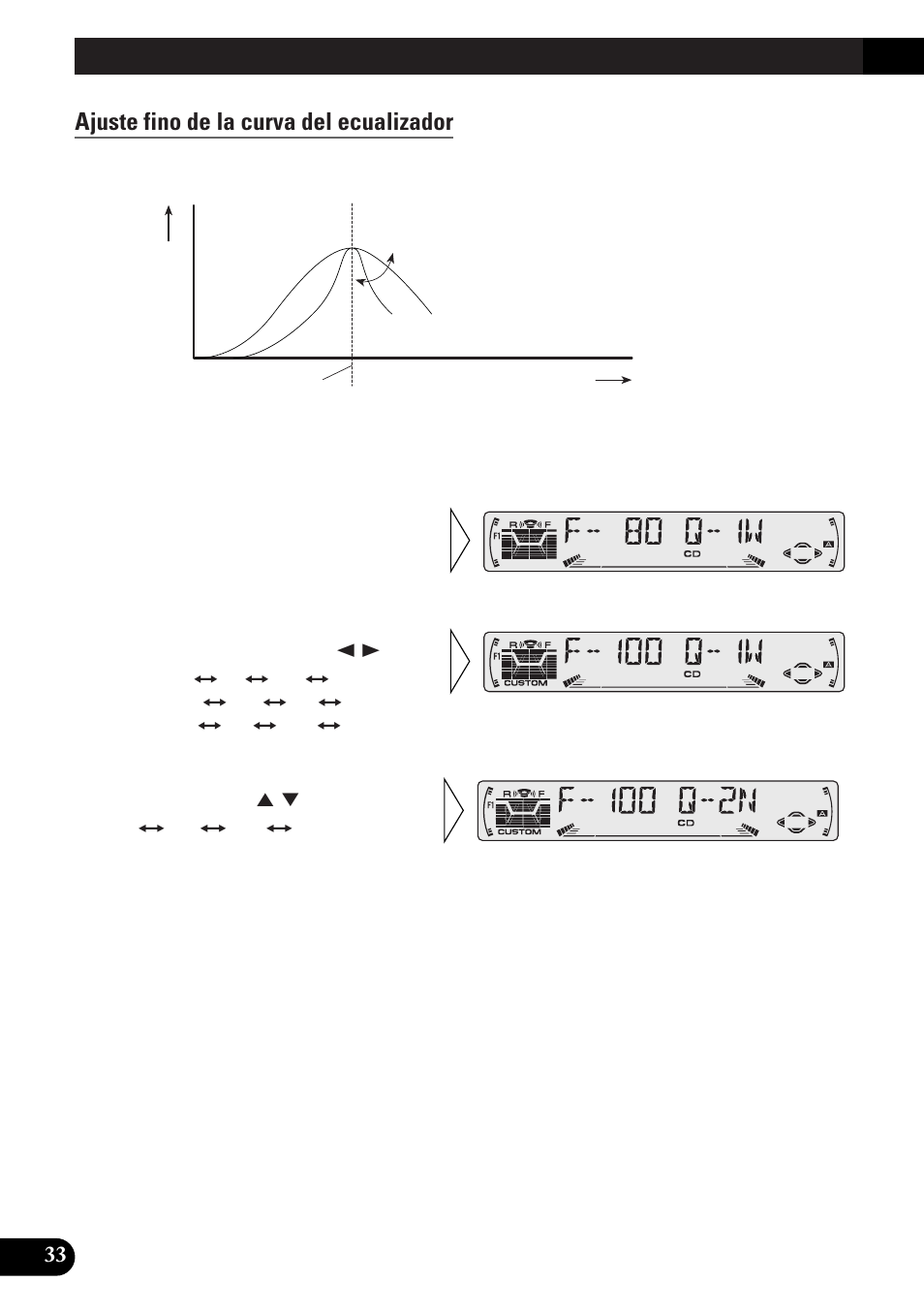 A title (english) ajuste de audio, Ajuste fino de la curva del ecualizador | Pioneer DEH-P33 User Manual | Page 122 / 136