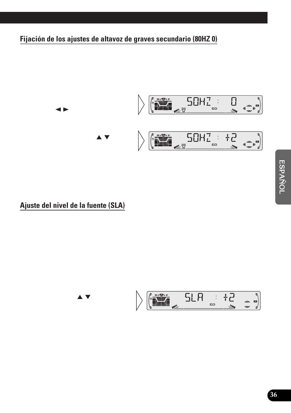 A title (english), Ajuste del nivel de la fuente (sla) | Pioneer DEH-P33 User Manual | Page 125 / 136