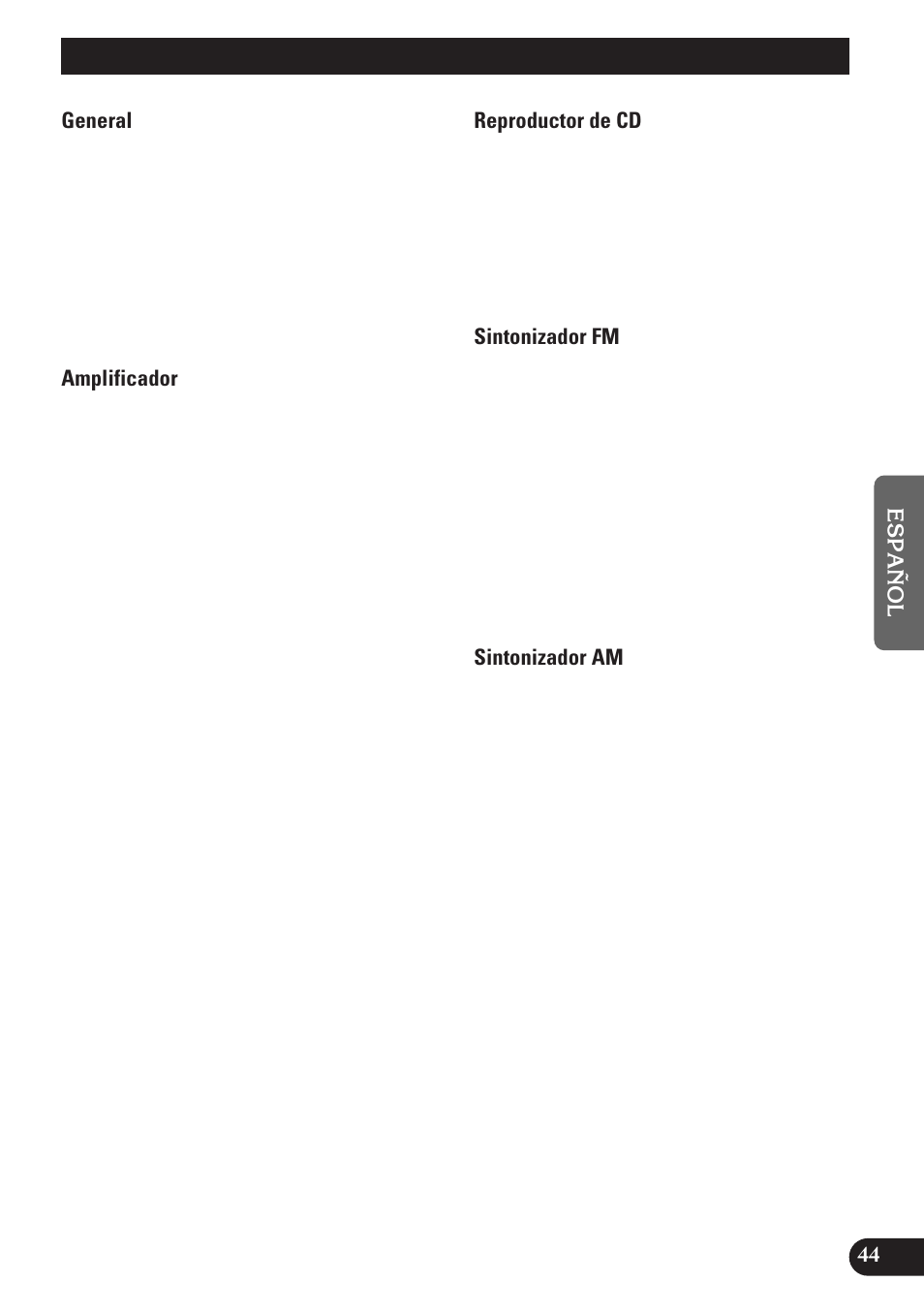 A title (english), Especificaciones | Pioneer DEH-P33 User Manual | Page 133 / 136