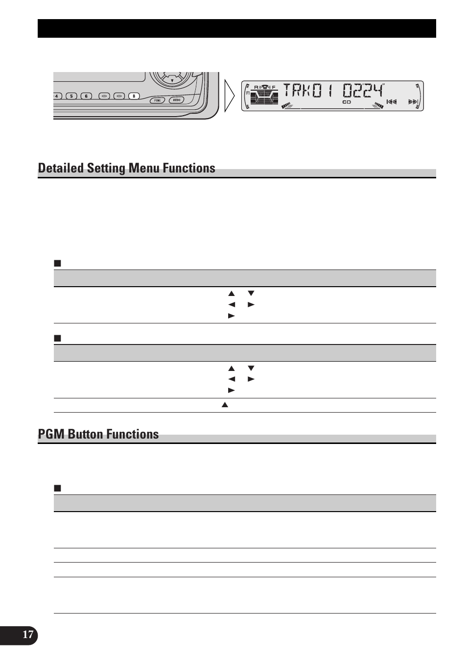 Tuner operation, Local seek tuning (local), Best stations memory (bsm) | Basic operation, Detailed setting menu functions, Pgm button functions | Pioneer DEH-P33 User Manual | Page 18 / 136