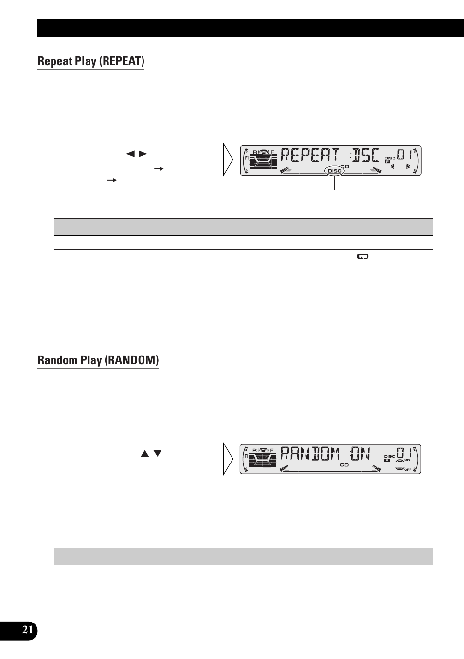 Using multi-cd players, Repeat play (repeat), Random play (random) | Scan play (scan), Pause (pause) | Pioneer DEH-P33 User Manual | Page 22 / 136