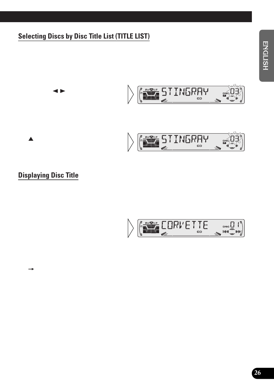 Selecting discs by disc title list (title list), Displaying disc title | Pioneer DEH-P33 User Manual | Page 27 / 136