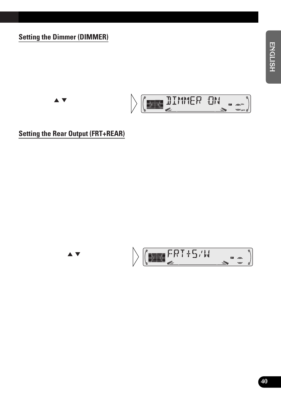 Setting the dimmer (dimmer), Setting the rear output (frt+rear) | Pioneer DEH-P33 User Manual | Page 41 / 136