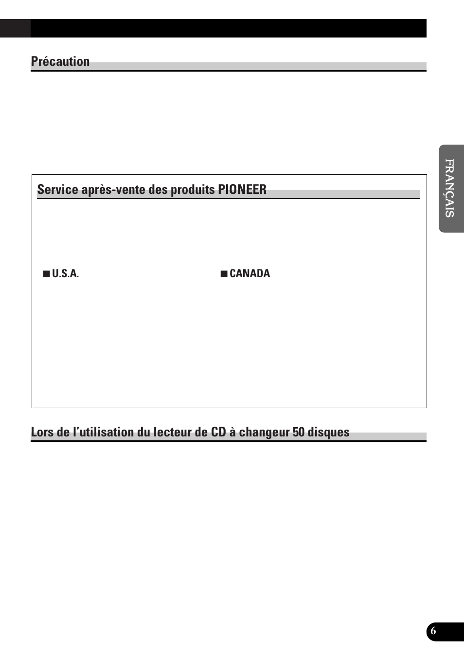 Précaution, Service après-vente des produits pioneer | Pioneer DEH-P33 User Manual | Page 51 / 136