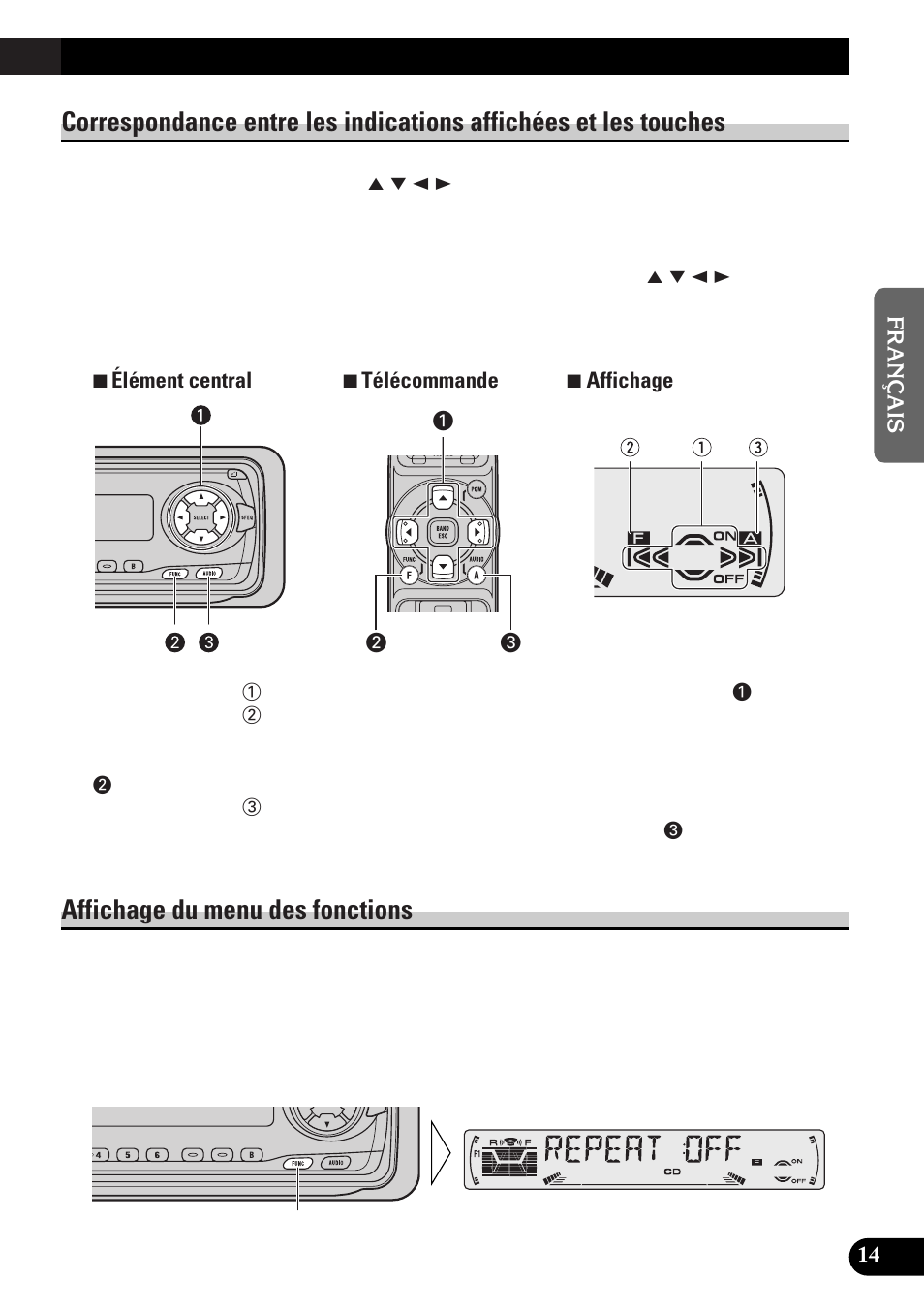 Affichage du menu des fonctions | Pioneer DEH-P33 User Manual | Page 59 / 136