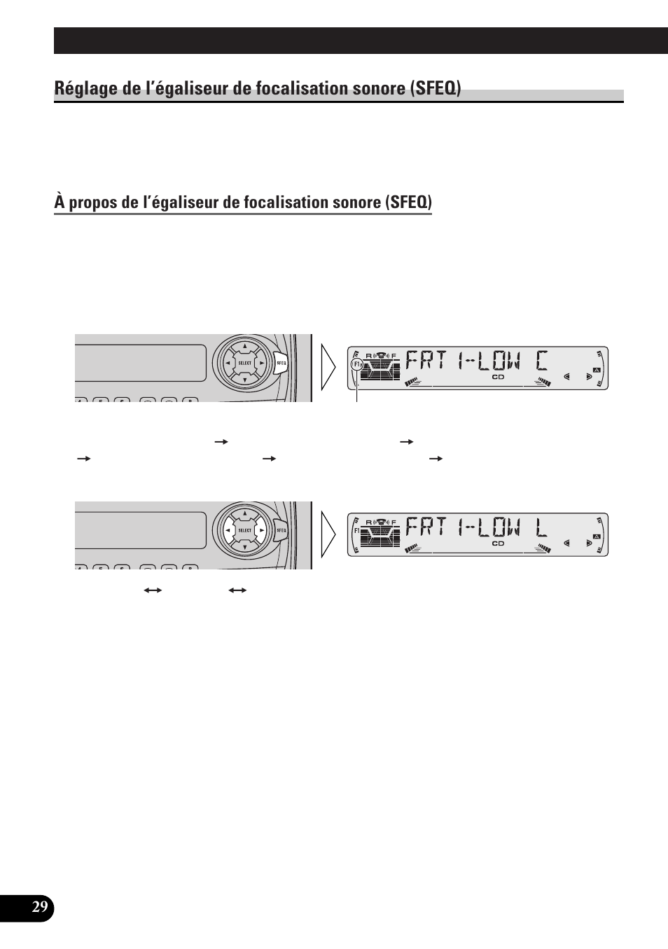 Réglages du son, Réglage de l’égaliseur de focalisation sonore, Sfeq) | Choix de la courbe d’égalisation, À propos des courbes personnalisées | Pioneer DEH-P33 User Manual | Page 74 / 136