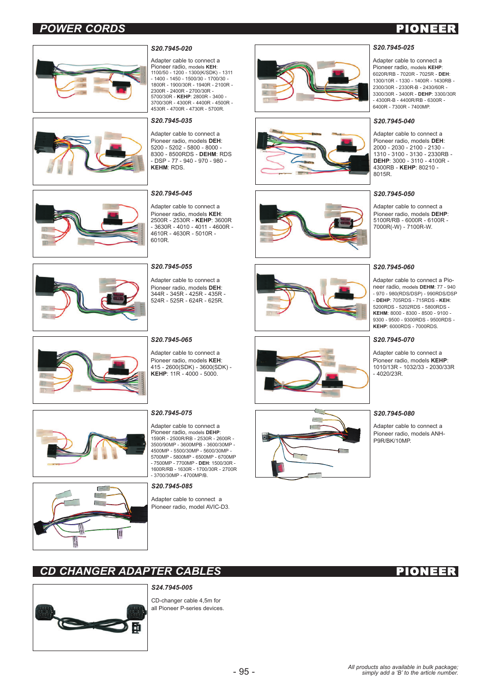 Power cords pioneer, Cd changer adapter cables pioneer | Pioneer S20.7945-010 User Manual | Page 2 / 3