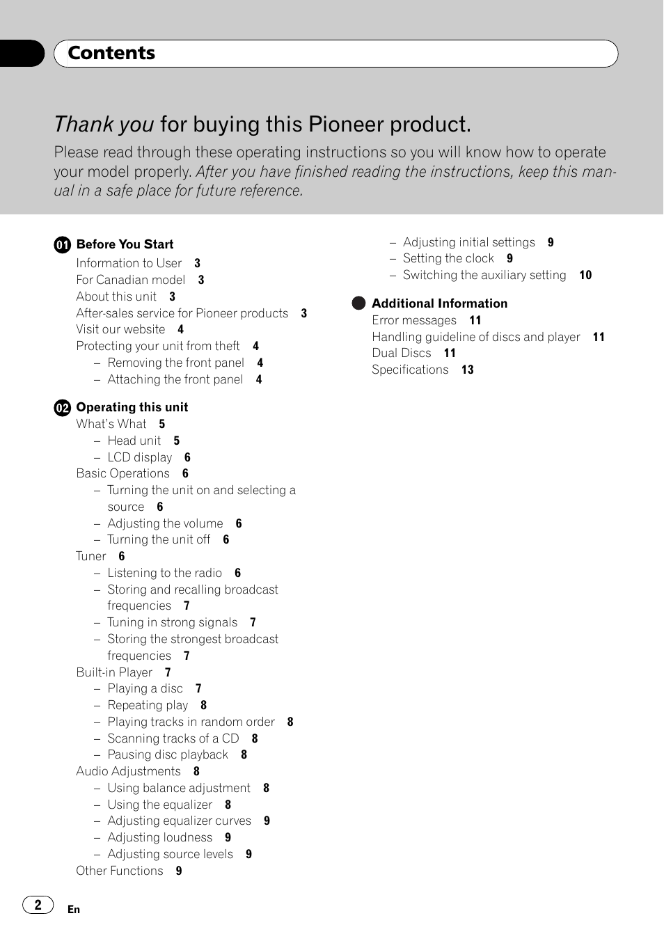 Pioneer DEH-9 User Manual | Page 2 / 39