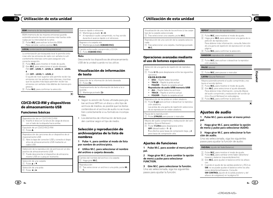 Cd/cd-r/cd-rw y dispositivos de almacenamiento usb, 01 utilización de esta unidad, Ajustes de audio | Pioneer DEH-23UB User Manual | Page 26 / 36