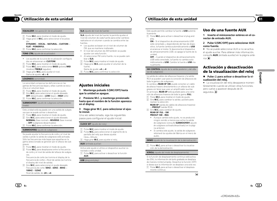 Ajustes iniciales, 01 utilización de esta unidad, Uso de una fuente aux | Pioneer DEH-23UB User Manual | Page 27 / 36