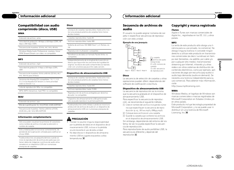 Compatibilidad con audio comprimido (disco, usb), Copyright y marca registrada, Información adicional | Pioneer DEH-23UB User Manual | Page 32 / 36