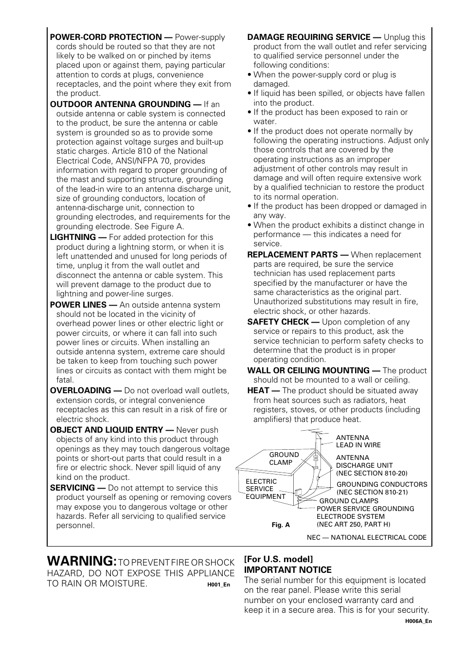 Warning | Pioneer DV-353 User Manual | Page 3 / 56