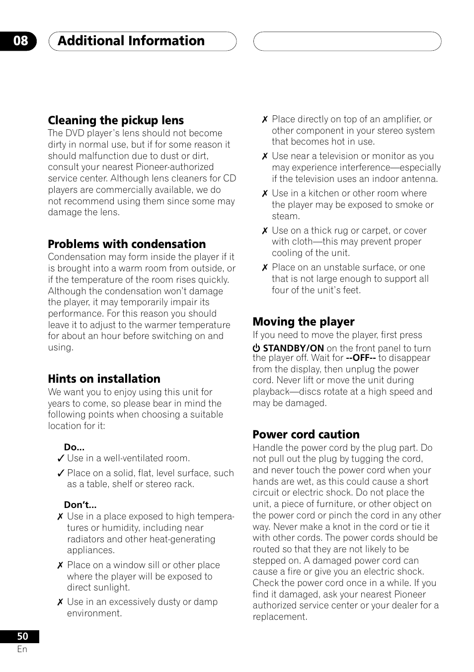 Additional information 08 | Pioneer DV-353 User Manual | Page 50 / 56