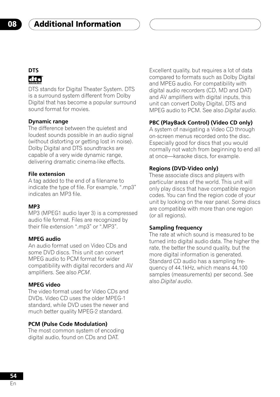 Additional information 08 | Pioneer DV-353 User Manual | Page 54 / 56