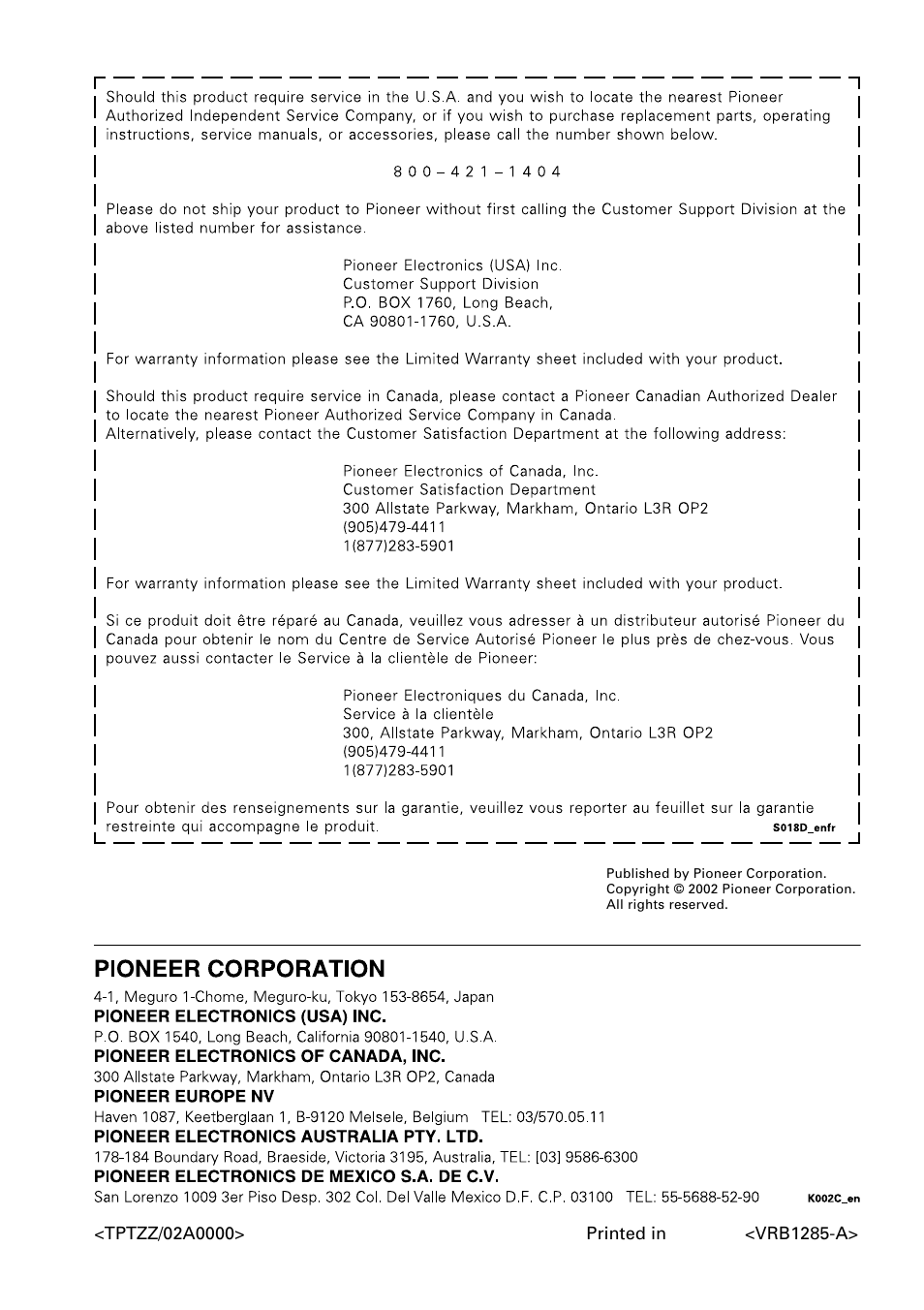 Pioneer DV-353 User Manual | Page 56 / 56