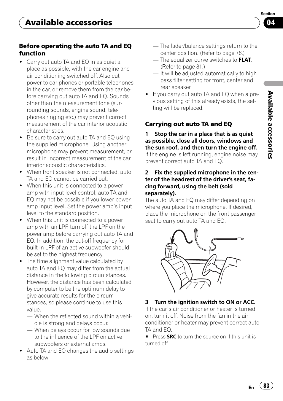 Available accessories | Pioneer SUPERTUNER 3 AVH-P5100DVD User Manual | Page 83 / 104