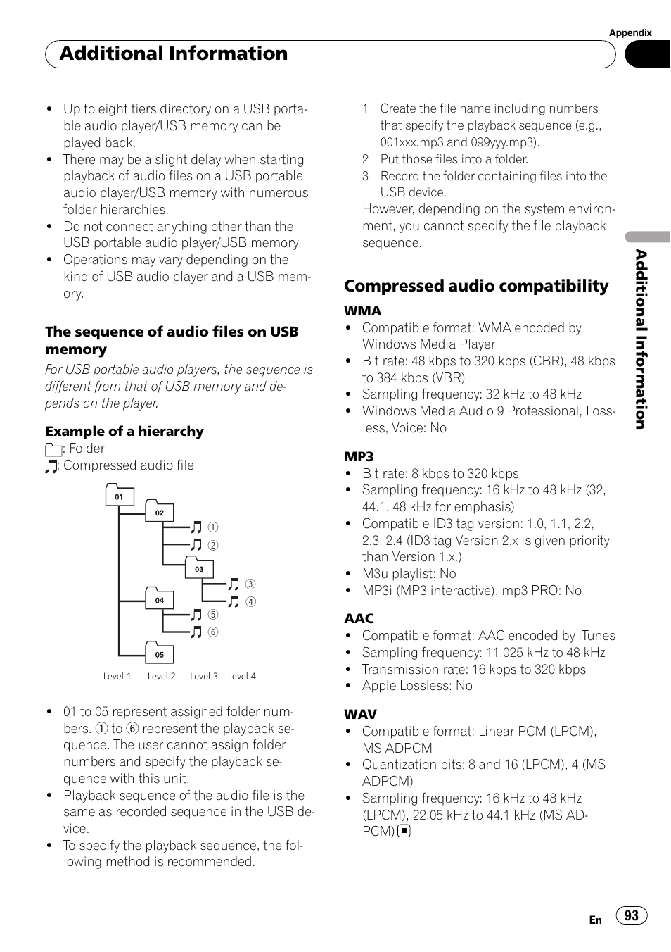 Compressed audio compatibility 93, Additional information, Compressed audio compatibility | Pioneer SUPERTUNER 3 AVH-P5100DVD User Manual | Page 93 / 104