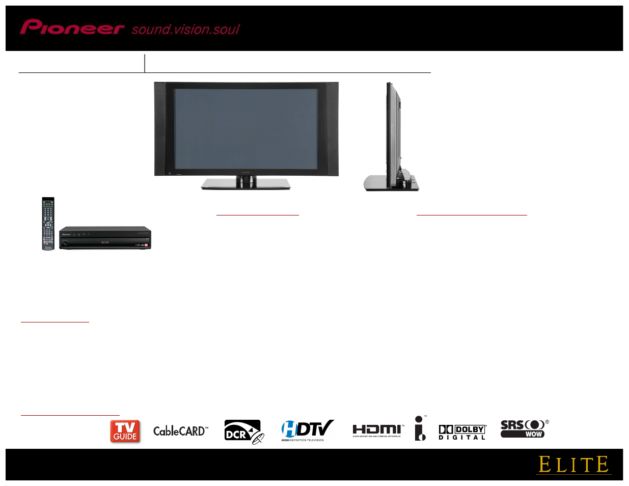 Pioneer 43'' High Definition Plasma Television PRO-930HD User Manual | 2 pages