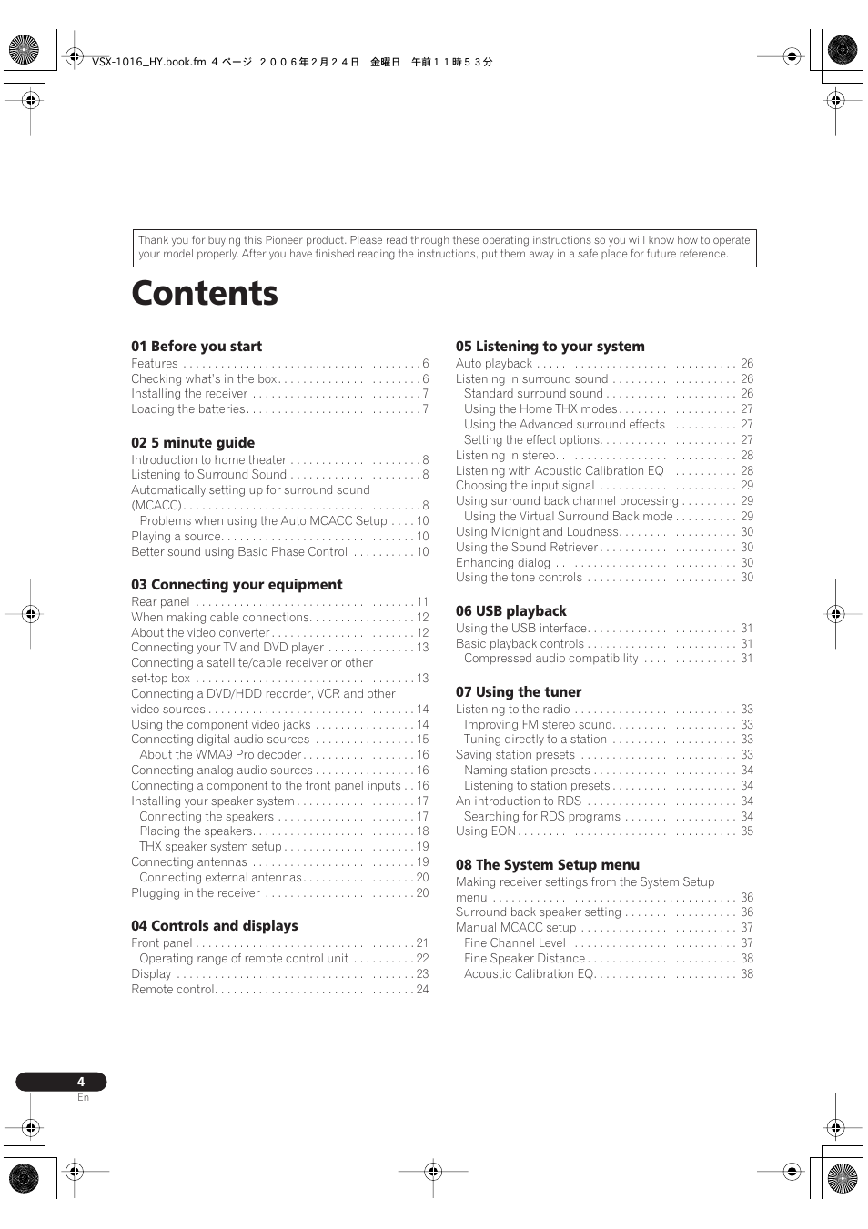 Pioneer VSX-1016V-K User Manual | Page 4 / 72