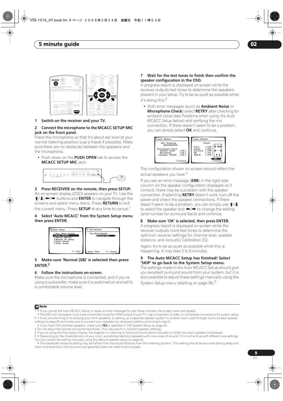 5 minute guide 02 | Pioneer VSX-1016V-K User Manual | Page 9 / 72