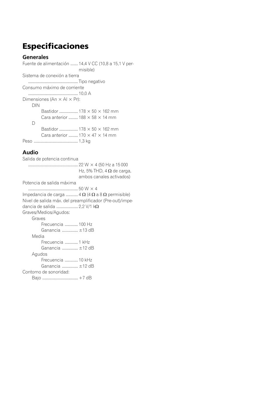 Especificaciones | Pioneer DEH-3900MP DE User Manual | Page 38 / 60