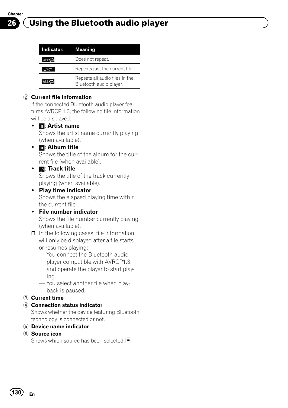 26 using the bluetooth audio player | Pioneer AVIC-Z120BT User Manual | Page 130 / 228