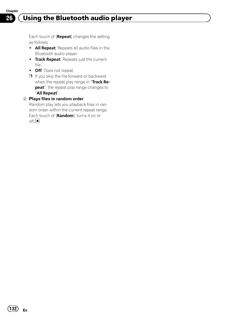 Plays files in ran, 26 using the bluetooth audio player | Pioneer AVIC-Z120BT User Manual | Page 132 / 228