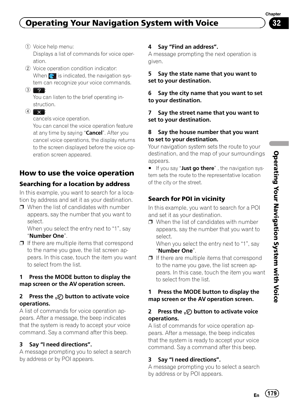 How to use the voice operation 179, Operating your navigation system with voice, How to use the voice operation | Pioneer AVIC-Z120BT User Manual | Page 179 / 228