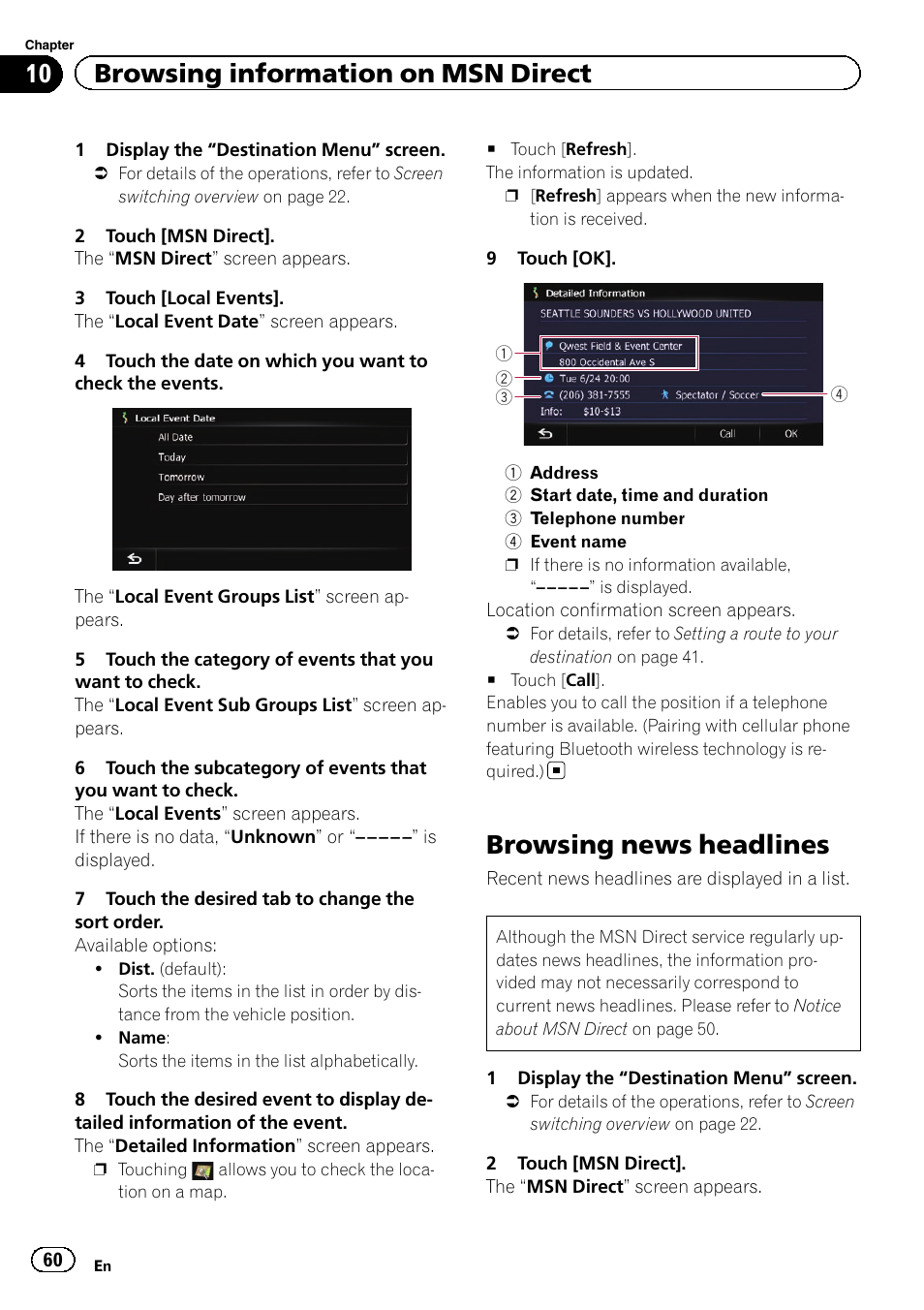 Browsing news headlines, 10 browsing information on msn direct | Pioneer AVIC-Z120BT User Manual | Page 60 / 228