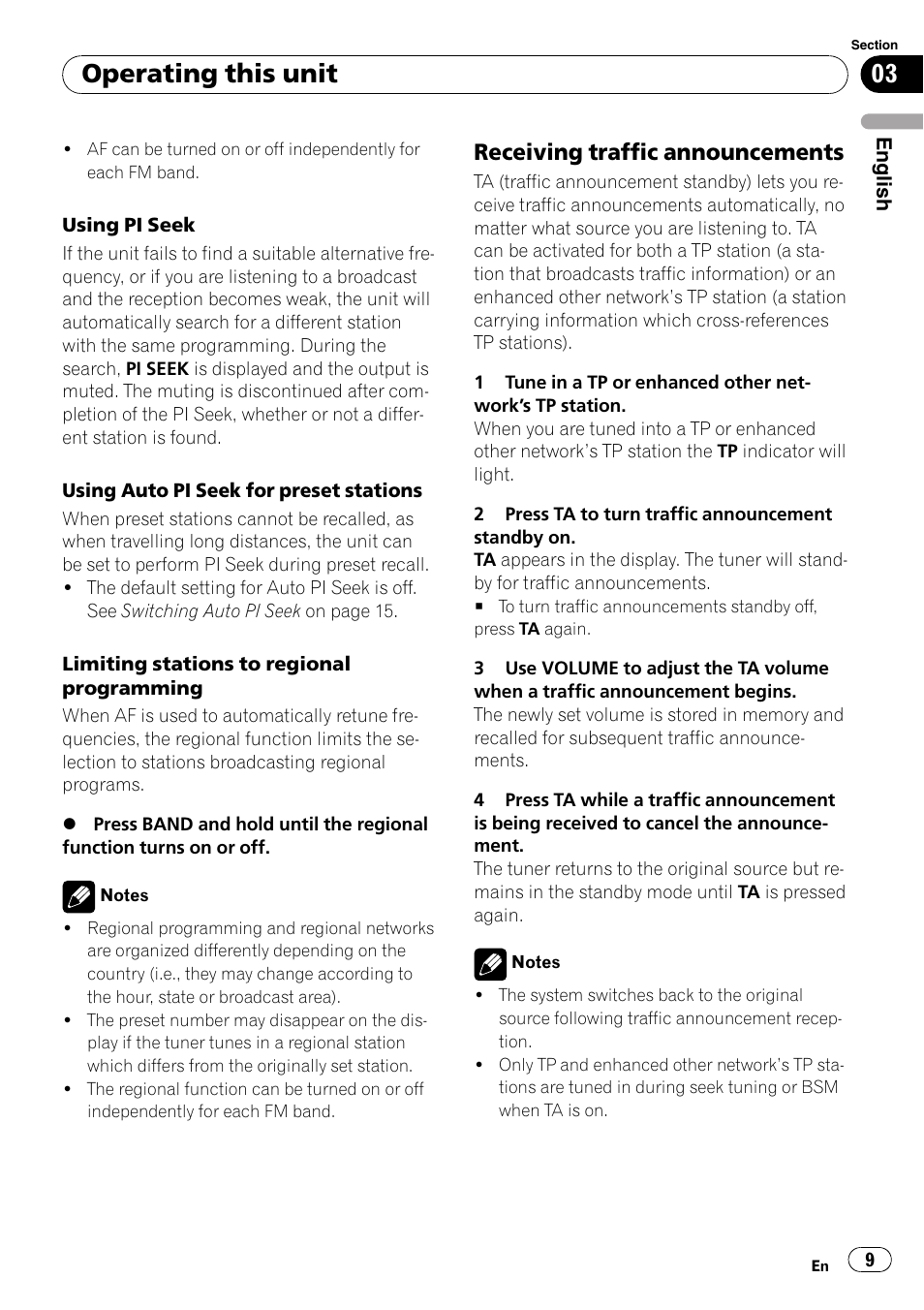 Receiving traffic announcements 9, Operating this unit, Receiving traffic announcements | Pioneer DEH-2800MPB User Manual | Page 9 / 61