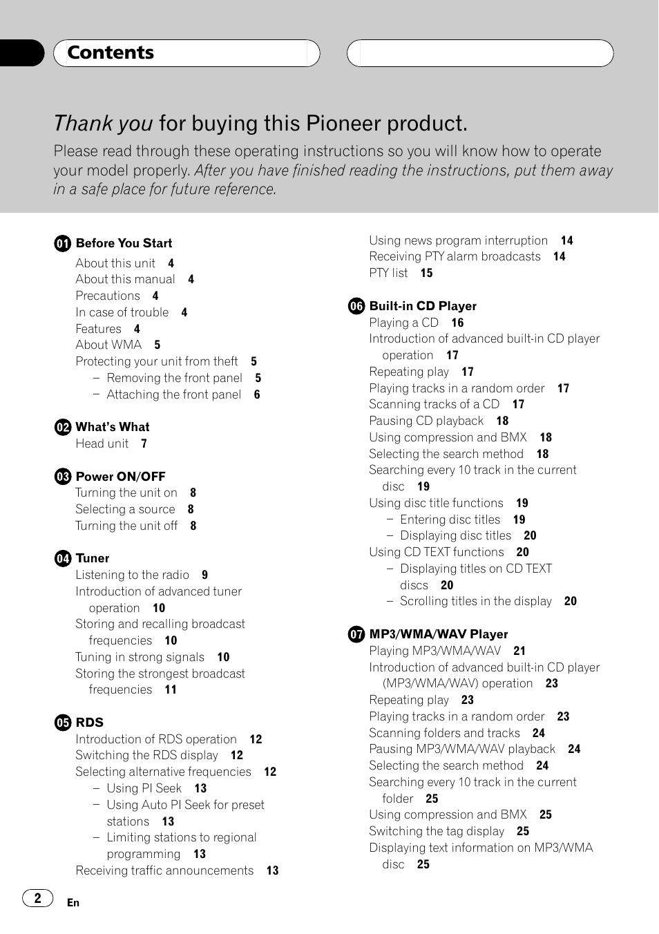 Pioneer DEH-P3600MP User Manual | Page 2 / 96