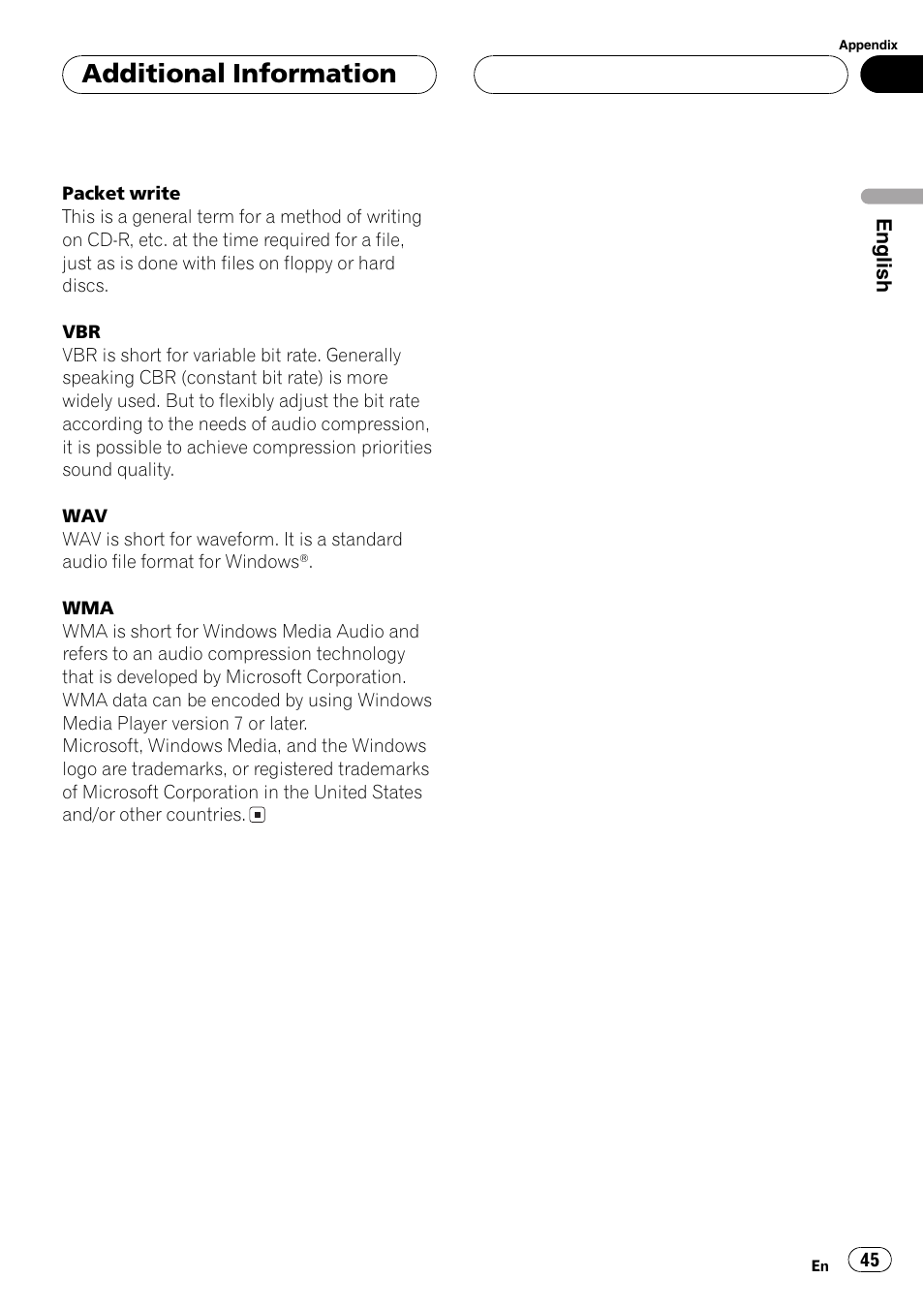 Additional information | Pioneer DEH-P3600MP User Manual | Page 45 / 96