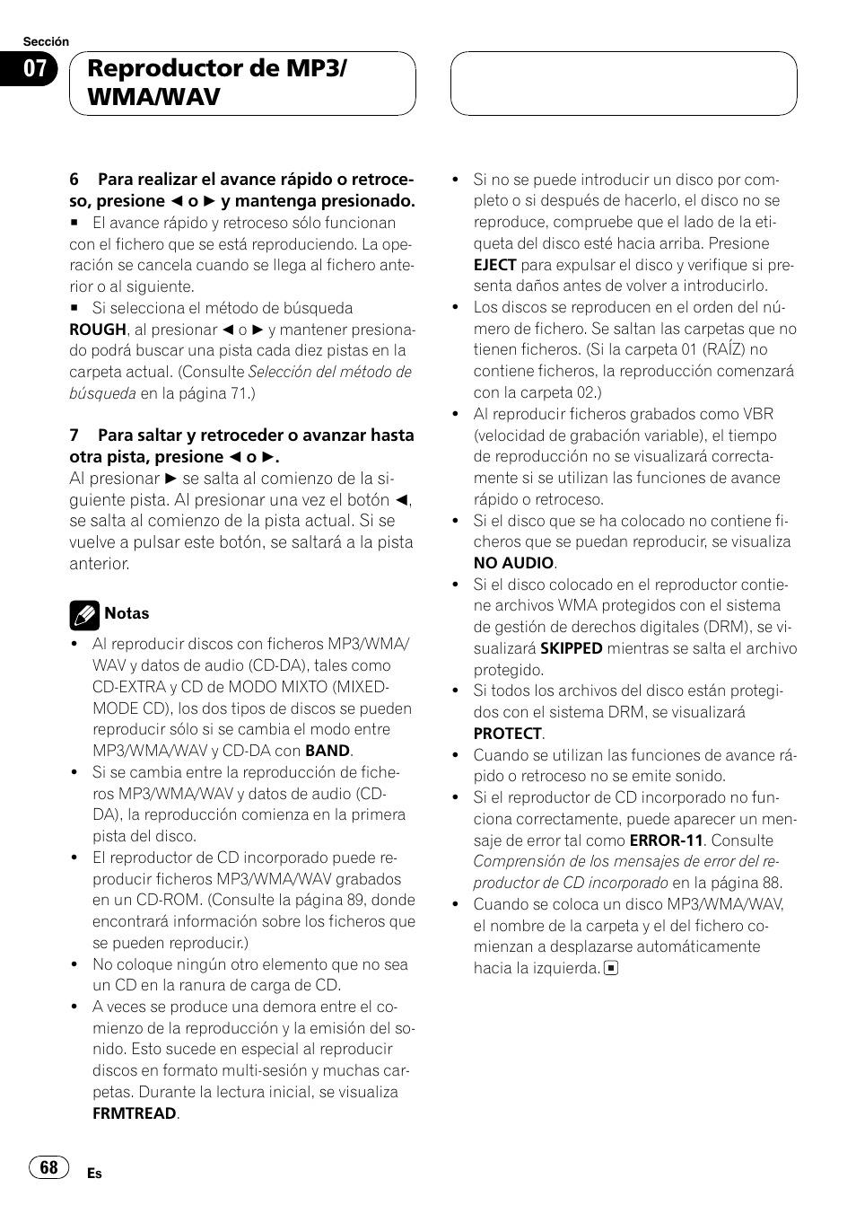 Reproductor de mp3/ wma/wav | Pioneer DEH-P3600MP User Manual | Page 68 / 96