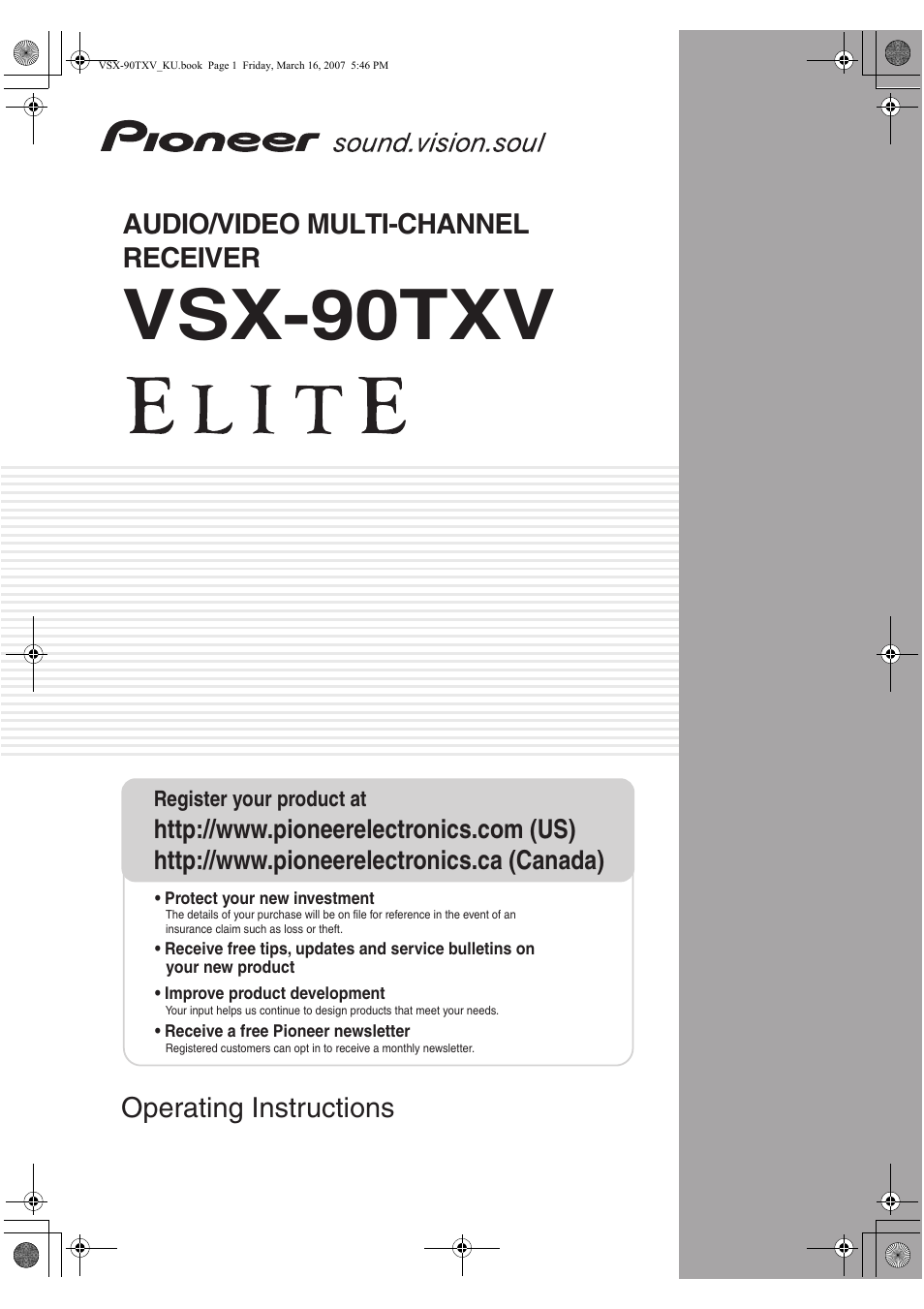 Pioneer Elite VSX-90TXV User Manual | 78 pages