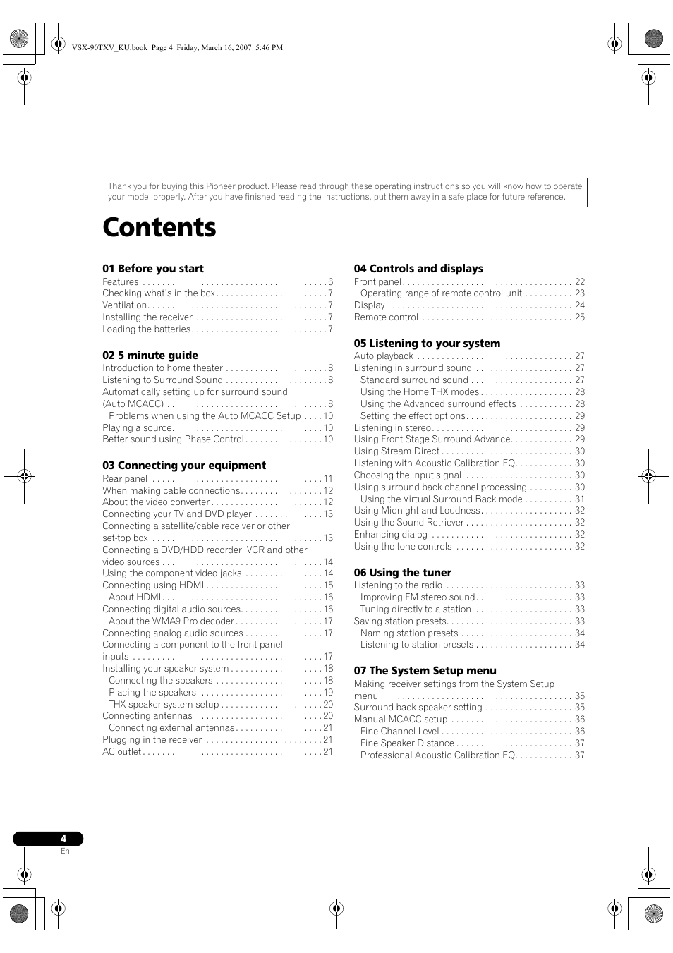 Pioneer Elite VSX-90TXV User Manual | Page 4 / 78