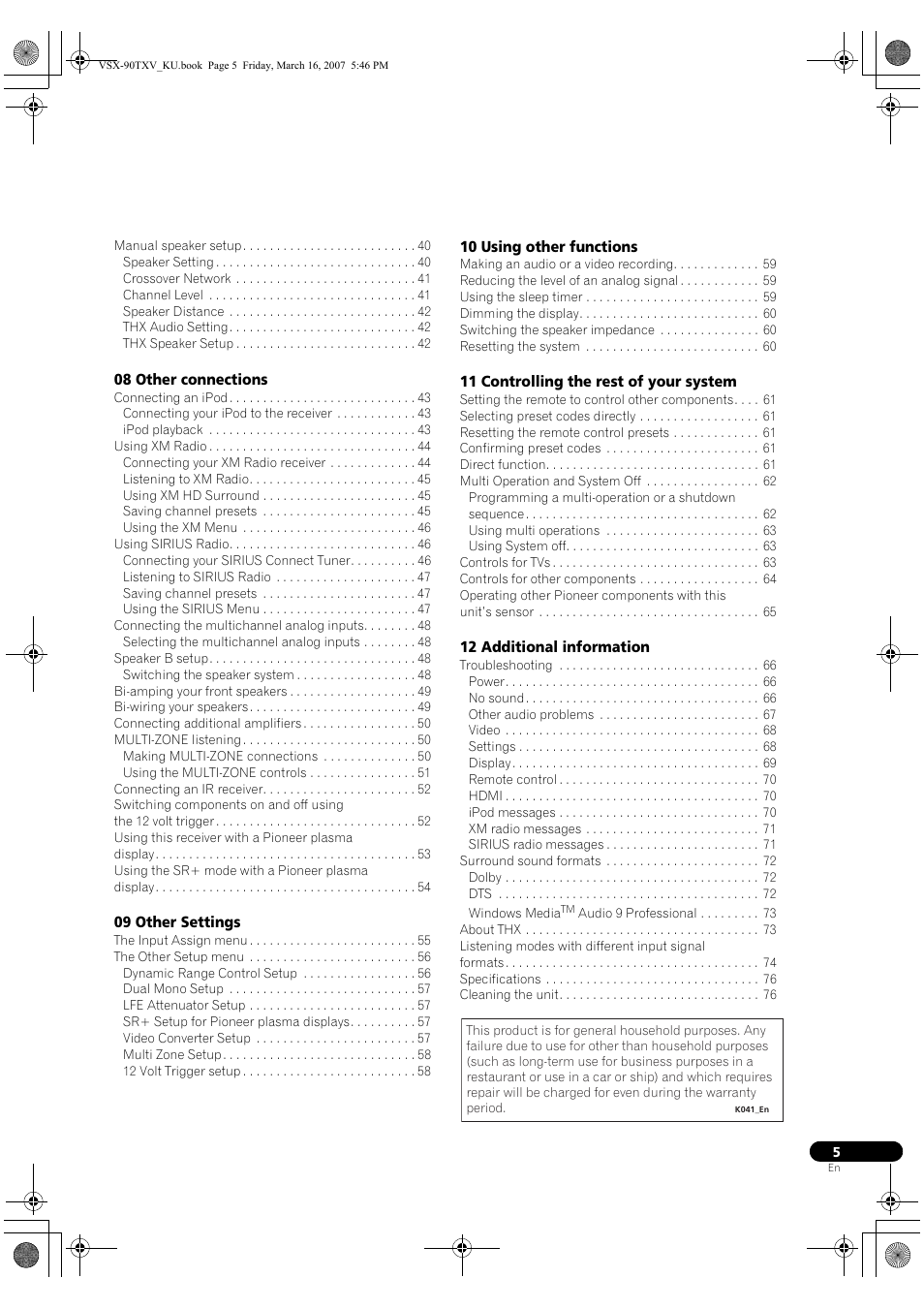 Pioneer Elite VSX-90TXV User Manual | Page 5 / 78