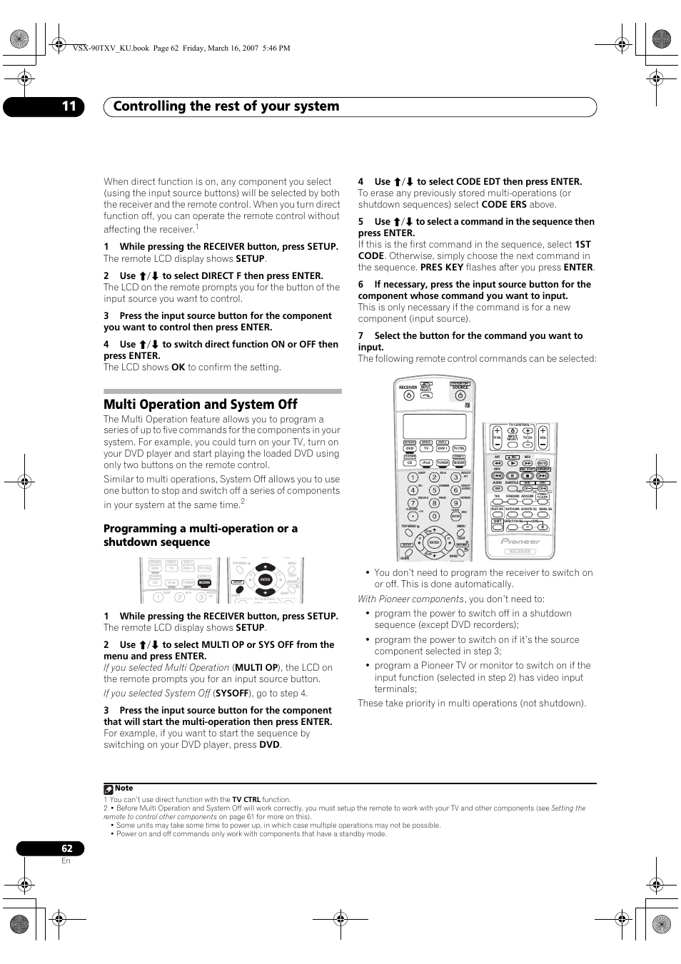 Multi operation and system off, Controlling the rest of your system 11 | Pioneer Elite VSX-90TXV User Manual | Page 62 / 78