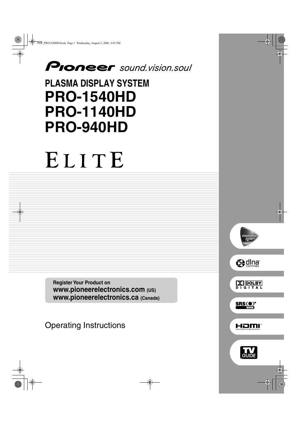 Pioneer PRO-940HD User Manual | 120 pages