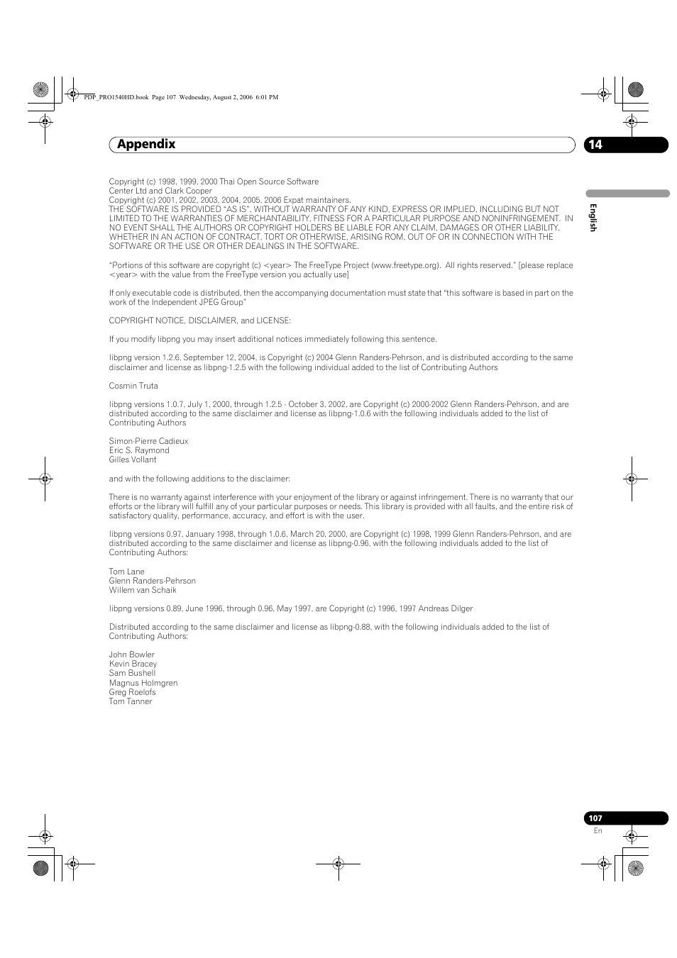 Appendix 14 | Pioneer PRO-940HD User Manual | Page 107 / 120