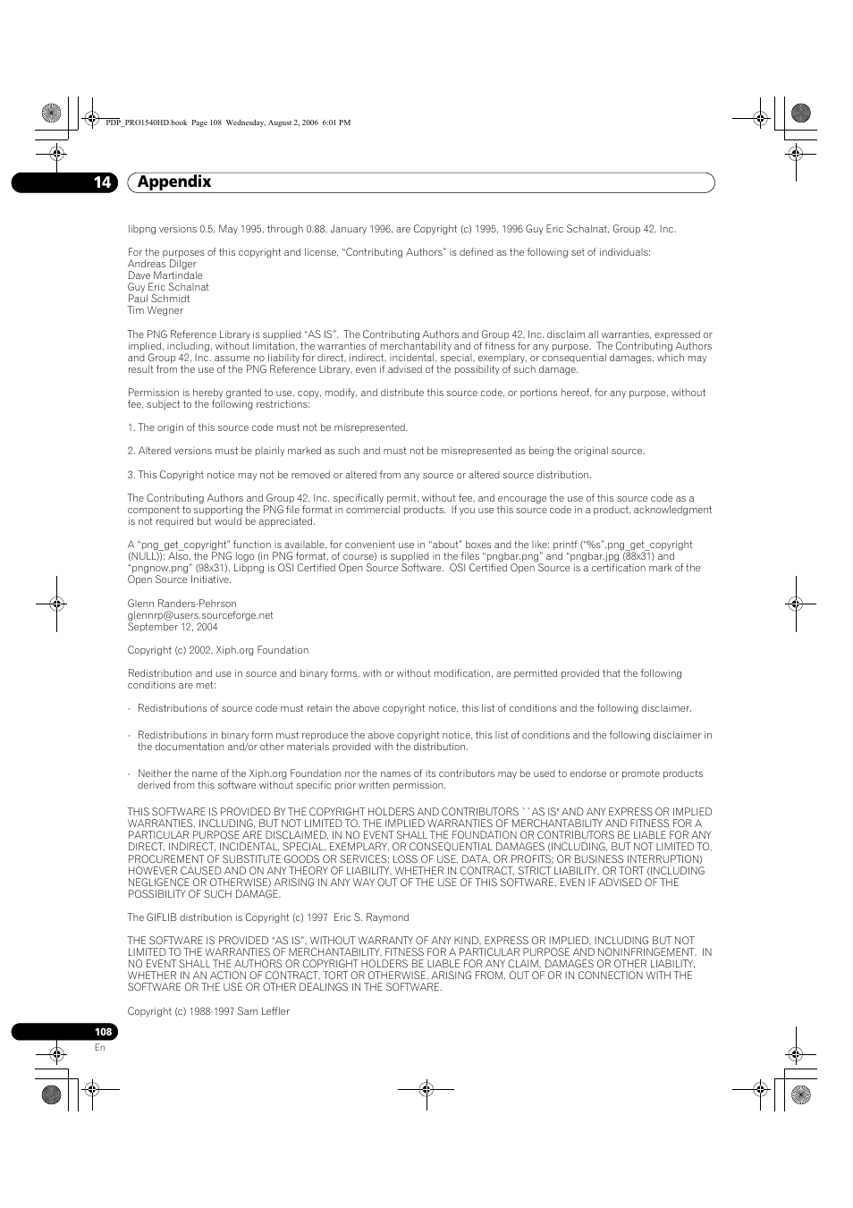 Appendix 14 | Pioneer PRO-940HD User Manual | Page 108 / 120