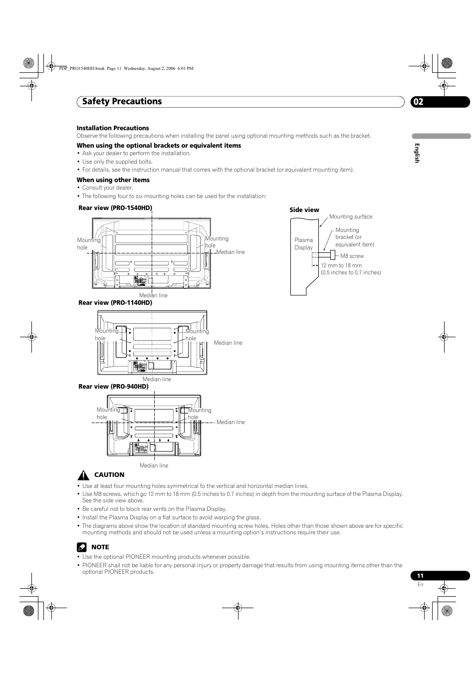Safety precautions 02 | Pioneer PRO-940HD User Manual | Page 11 / 120